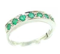 Solid English Sterling Silver Ladies Natural Emerald Eternity Band Ring - Size R
