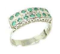 Solid English Sterling Silver Natural Emerald Victorian Style Wide Eternity Band Ring - Size X