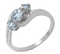 Solid English Sterling Silver Ring, Natural Aquamarine Trilogy Ring - Size Y