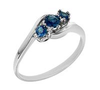 Solid English Sterling Silver Ring, Natural Blue Sapphire Trilogy Ring size N 1/2 Women's September Engagement