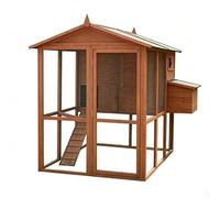Solid Fir Wood Chicken Coop Outdoor Hen House with Run Galvanized Wire Mesh | Weatherproof Asphalt Roof, 2 Nesting Boxes, Slide-Out Tray, Walk-In Access, Perch Bars, for Chickens Ducks Rabbits