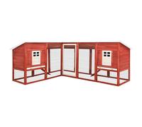 vidaXL Solid Fir Wood Outdoor Rabbit Hutch with Run Red and White Pet House