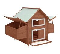 Solid Firwood Chicken Coop 150x96x110 cm with Lockable Door, Mocha and White Finish, Pull Out Tray for Easy Cleaning