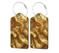 Solid Gold Background Luggage Tag for Suitcase 2 Pack Leather Luggage Tag with Privacy Flap Name Id Label and Metal Loop for Women Men Travel