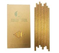 Solid Gold Paper Drinking Straws, Pack of 100 Disposable Golden Straws Gold Pop Sticks for Party in Birthday, Anniversary, Wedding, Holiday Celebrations, Party Decoration