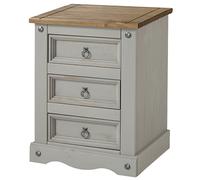 Core Products Premium Corona Grey, 3 Drawer Bedside Cabinet, Grey & Antique Waxed Pine H68.5Cm X W53.0Cm X D38.0Cm