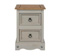 Corona 2 Drawer Bedside Cabinet, Antique Wax Finish, Metal Handles, Soft Molding
