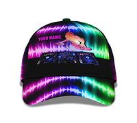 Solid Hats Dj Turntable Rainbow Colorful Music Beat Sound Wave Custom Text 3D Trucker Hat Unisex Sun Visor Hat Distressed Snapback Cap for Ladies, Men, Boys