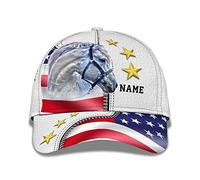 Solid Hats Horse Hoof River Printed Customize Name with Whitehorse American Flag and Leather Texture Baseball Cap Personalised Cap Retro Sport Cap for Youth, Boys, Adult