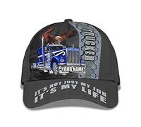 Solid Hats Trucker Driver Printed Personalized Name Text with Tractor Big Rig and It's Not Just My Job It's My Life Quote Plain Baseball Cap Personalised Hip Hop Cap Fashion Sport Cap for Boys