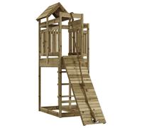 (solid impregnated pinewood) vidaXL Playhouse Playset with Climbing Wall Outdoor Play Tower Solid Wood