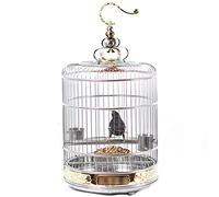 Solid Indoor/Outdoor Aviary Golden Pure Stainless Steel Bird Cage Large Parrot Round Bird Cage Rabbit Handle Bird Cage for Parakeet Love Bird Ornamental Cage Bird Cage Parakeet Cage (Silver)