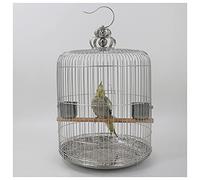 Solid Indoor/Outdoor Aviary Stainless Steel Bird Cage Round Can Hang Pet Cup, Suitable for Canary Parrot Black Phoenix Peony Budgerigar Cage Bird Cage Parakeet Cage (Color : Silver) (Silver)