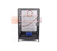 Solid Large Metal Stainless Steel Bird Cage Travel Bird Cage with Ladder Hanging Toys Tray Black Bird Carrier (A)