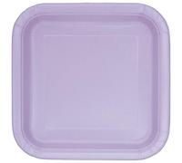 Unique Party Paper Dinner Plates Solid Lavender Square – 22 cm, Disposable, 14 Count