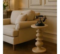 Solid Mango Wood 38cm Circular Accent Side Table, Eco-Conscious, Hand-Finished, Beige Aosom UK