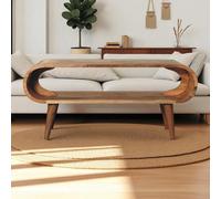 Solid Mango Wood Amaya Nordic Coffee Table with Open Slot, Handcrafted Tea Table with Clear Natural Finish, 35L x 90W x 40H cm, Brown Aosom UK