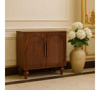 Solid Mango Wood Arco Groove Sideboard with Whimsical Animal Motif, 2-Door Sideboard Ideal for Living Room, 35L x 75W x 71H cm, Brown Aosom UK