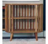 Solid Mango Wood Ariella Cabinet with 2 Open Shelves with Oak-like Finish, Bedside Shelf with Slim Nordic Legs, 30L x 70W x 65H cm, Brown Aosom UK