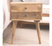Solid Mango Wood Bedside Table with Nordic Legs and Clear Natural Finish, Bedside Cabinet with 2 Drawers, 35L x 45W x 57H cm, Brown Aosom UK