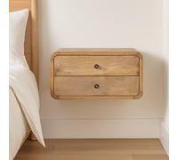 Solid Mango Wood Bedside Unit with Smooth-Glide Drawers, Oak-ish Finish, Wall-Mounted Storage for Bedroom, 32L x 45W x 25H cm, Brown Aosom UK