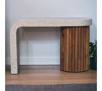 Solid Mango Wood Coffee Table with Artisan Finish, Hand-painted Terrazzo Top, Durable Desk for Living Room, 30L x 70W x 45H cm, Brown Aosom UK