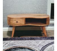 Solid Mango Wood Coffee Table with Drawer and Open Shelf, Handcrafted Tea Table with Clear Natural Finish, 50L x 80W x 40H cm, Brown Aosom UK