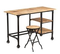 Desk with Folding Stool Solid Mango Wood 115x50x76 cm