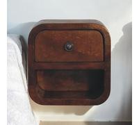 Solid Mango Wood Extra-Mini Curved Bedside Table with Open Shelf, Bedside Cabinet with Robust Steel Frame, 17L x 20W x 20H cm, Brown Aosom UK