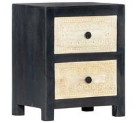 vidaXL Solid Mango Wood Hand Carved Bedside Cabinet Grey 40x30x50cm Storage