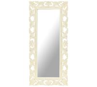 Solid Mango Wood Hand Carved Mirror White Wooden Hall Makeup Accessory vidaXL