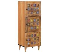 Solid Mango Wood Highboard Natural 40 x 33 x 110 cm with 3 Doors Modern Storage Space for Living Room Dining Room Compact and Durable with Practical Button Handle and Sturdy Frame