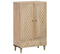 Solid Mango Wood Highboard Natural 60x33x100 cm Hand-Carved Storage Cabinet