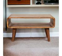 Solid Mango Wood Media Unit with Oak-Effect Finish and Open Shelf, Hand-Finished Table for AV Components, 45L x 65W x 35H cm, Brown Aosom UK