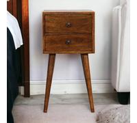 Solid Mango Wood Mini Bedside Cabinet with 2 Smooth-Gliding Drawers, Handcrafted Desk with Nordic Slim Legs, 30L x 30W x 57H cm, Brown Aosom UK