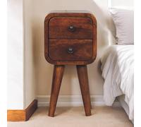 Solid Mango Wood Mini Curved Bedside Cabinet with 2 Smooth-gliding Drawers, Table with Slim Nordic Legs, 20L x 20W x 40H cm, Brown Aosom UK