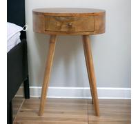 Solid Mango Wood Nordic Round Bedside Table with Unique Grain Pattern, Nightstand with Nordic Legs and Drawer, 40L x 40W x 56H cm, Brown Aosom UK