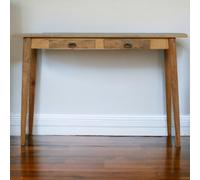 Solid Mango Wood Nordic Writing Desk with 2 Smooth-Gliding Drawers, Oak-effect Finish, Table for Living Room, 45L x 120W x 78H cm, Brown Aosom UK