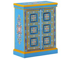 Solid Mango Wood Sideboard Hand Painted Door Cupboard Turquoise/Pink vidaXL