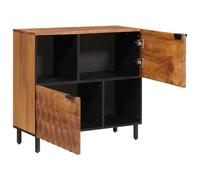 Solid Mango Wood Sideboard with Acacia Brown Finish 80 x 33 x 75 cm Modern Lowboard with Storage Space and Hinged Doors for Living Room and Dining Area