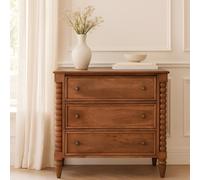 Solid Mango Wood Spindle Chest with 3 Drawers and Turned Spindle Legs, Bedside Cabinet with Ample Storage, 35L x 80W x 80H cm, Brown Aosom UK