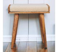 Solid Mango Wood Tray-Style Footstool with High-Resilience Cushioning, Upholstered Seat with Scandi Legs, 35L x 50W x 52H cm, Brown Aosom UK