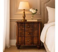 Solid Mango Wood Valencia Bedside Table with Hand-finished Surfaces, Bedside Cabinet with 3 Drawers for Storage, 40L x 55W x 63H cm, Brown Aosom UK