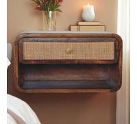 Solid Mango Wood Wall-Mounted Bedside Shelf with Drawer and Open Shelf, Space-Saving Cabinet for Bedroom, 32L x 45W x 25H cm, Brown Aosom UK