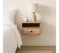 Solid Mango Wood Wall-Mounted Mini Bedside Table with Open Slot and Drawer, Space-Saving Desk with Curved Design, 25L x 30W x 25H cm, Brown Aosom UK