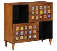 Solid Mango Wood Walnut Sideboard 80 x 33 x 75 cm with Lots of Storage Space, Modern Design, Hinged Doors, Ideal for Living Room, Storage and Entertainment Centre