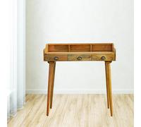 Solid Mango Wood Writing Desk with 3 Drawers and Storage Slots, Gallery-back Shell with Generous Organisation, 45L x 100W x 90H cm, Brown Aosom UK
