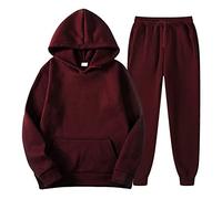 Solid Men's Tracksuit Set Mens Plain Tracksuit Hooded Jogging Tops Bottoms Trouser Suit Set, Casual Top Slim Fit Track Suit Sweatsuit with Hoodie and Front Pockets Joggers Sets Wine