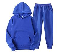 Solid Men's Tracksuit Set Mens Plain Tracksuit Hooded Jogging Tops Bottoms Trouser Suit Set, Casual Top Slim Fit Track Suit Sweatsuit with Hoodie and Front Pockets Joggers Sets Blue