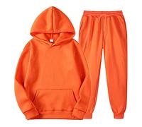 Solid Men's Tracksuit Set Mens Plain Tracksuit Hooded Jogging Tops Bottoms Trouser Suit Set, Casual Top Slim Fit Track Suit Sweatsuit with Hoodie and Front Pockets Joggers Sets Orange